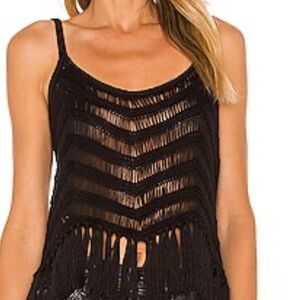 525 America Black Sheer Fringe Top